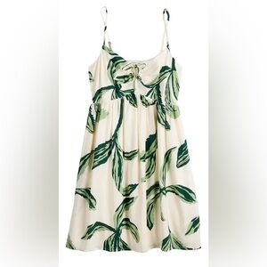 Nine West Strappy Cream Baby Doll Dress Retro Palma Green leaves EUC